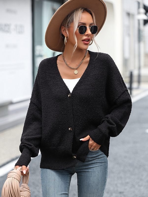 Fall winter V-neck single-breasted button solid color knitwear oversize casual women cardigan sweater