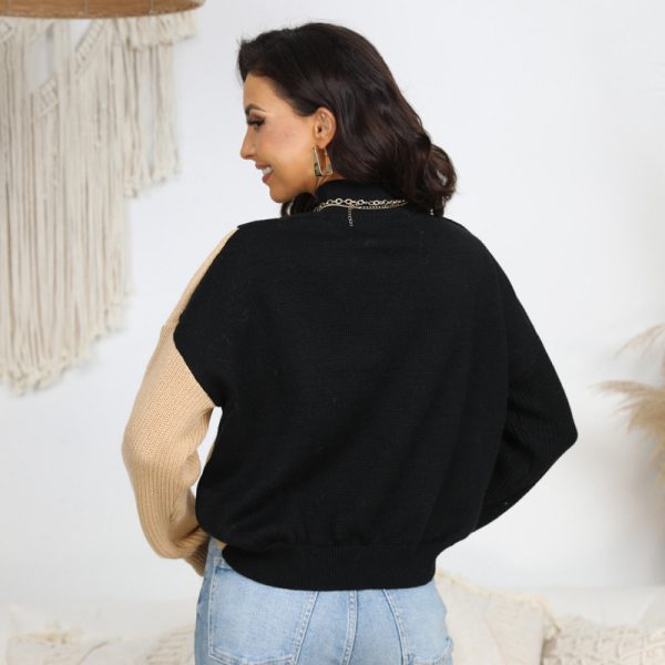 Trending fashion spring summer hollow out knitwear long sleeve contrast color elegant mujer sweaters
