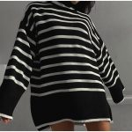 high neck striped loose knitwear women elegant side split contrast color sweaters for women