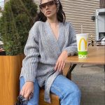 Fall winter v neck lace up knitwear thicken pure color oversize cardigans women sweaters coat