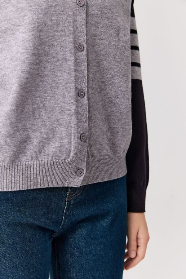 Knitwear round neck Four stripes sweaters coat oversize women casual single-breasted cardigans