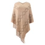 New Arrivals winter warm Wavy knitted tippet v neck casual fashion striped fringed cape coat for women