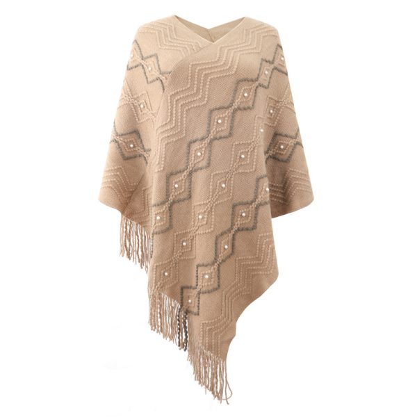 New Arrivals winter warm Wavy knitted tippet v neck casual fashion striped fringed cape coat for women