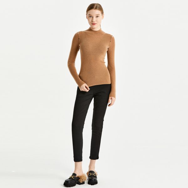 Clothing Women elegant pullover sweaters solid color slim fit warm cozy half high collar mujer jumpers