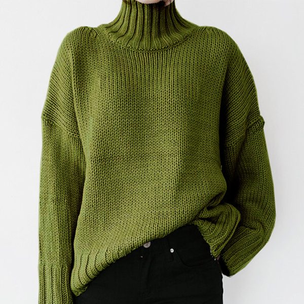 Turtle neck women solid color winter autumn oversize pullover casual Knit sweater