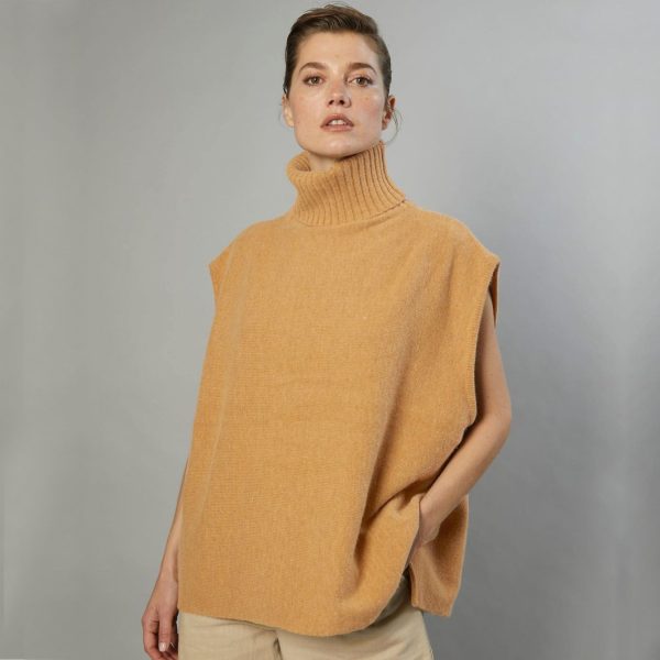 Autumn Winter rolled collar sweaters pure color oversize knit vest sleeveless thicken jumpers women 2026
