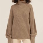 New design casual lantern sleeve knitwear turtleneck pure color women sweater pullover sweater
