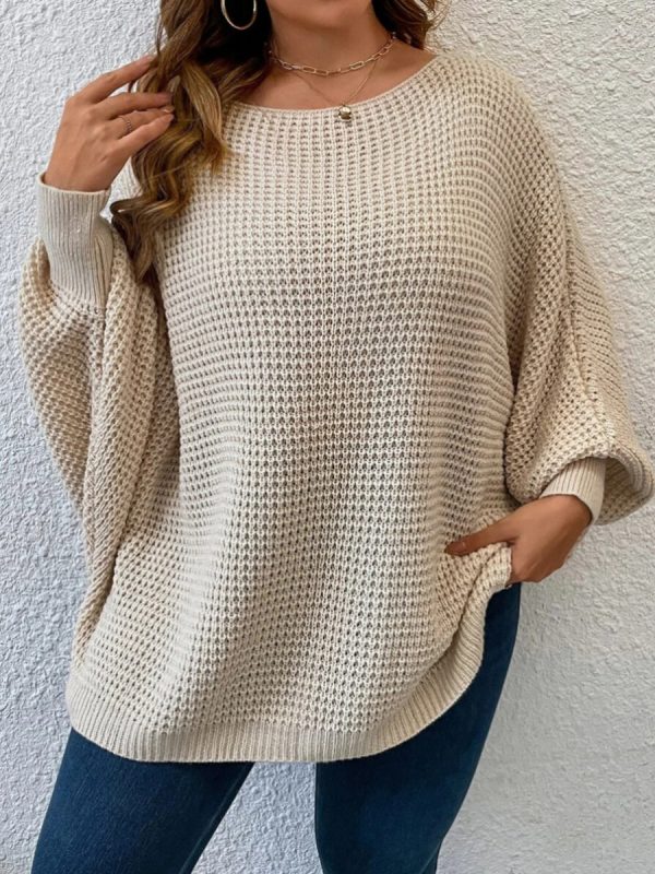 Autumn Winter Casual Pullover Plus size Jumpers Batwing Sleeve Elegant Solid Color Sweater Women