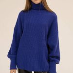 New arrivals high collar solid color lantern-sleeve knitwear pullover knitted sweater