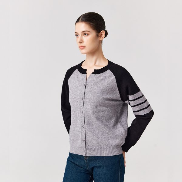 Knitwear round neck Four stripes sweaters coat oversize women casual single-breasted cardigans