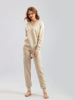 New style sweater Harun 2 piece outfits v neck casual knitwear pullover women knitted two piece pants set