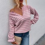 Hot sales autumn winter single-breasted button jumper mujer casual pullover striped leisure women sweaters