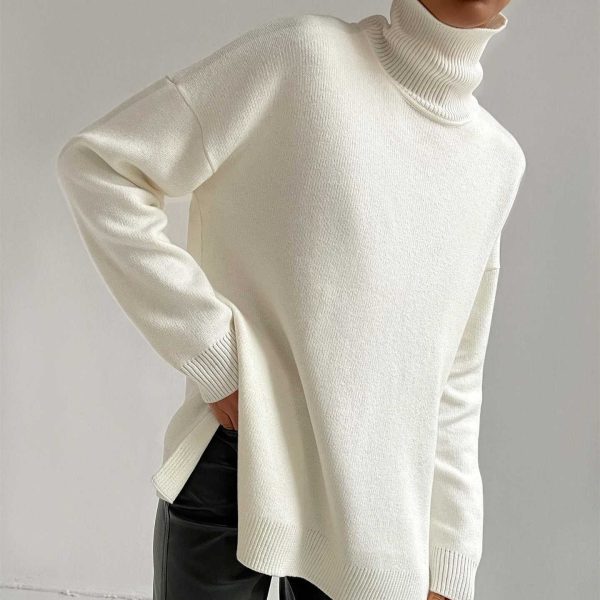 Solid Color Jumper Long Sleeve Casual Loose Winter Women's High neck Pullover Knitted Sweater Tops