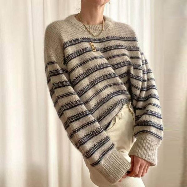 Autumn winter round neck casual pullover sweaters women long sleeve striped fashion jumper mujer