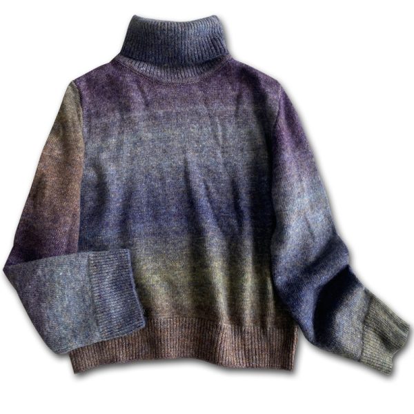 New design stylish wool knitted knitwear high neck loose lazy gradient purple elegant women sweaters