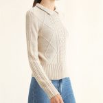 New design spring summer lapel collar cable knit sweaters women pullover long sleeve knitted sweater