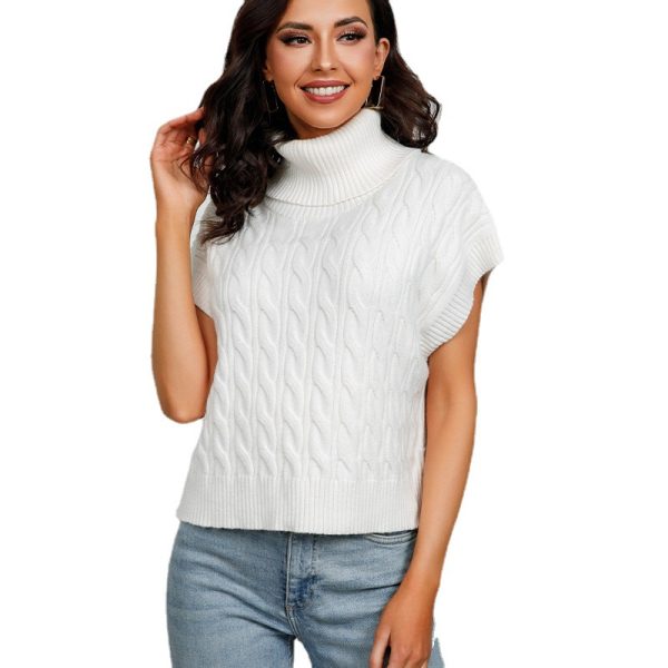 Clothing Women Elegant Knitwear Pullover loose spring autumn sleeveless Roll-neck Jumpers
