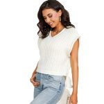 hot sales sleeveless single color knitwear women casual pullover irregular design v neck sweater