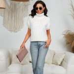 Clothing Women Elegant Knitwear Pullover loose spring autumn sleeveless Roll-neck Jumpers