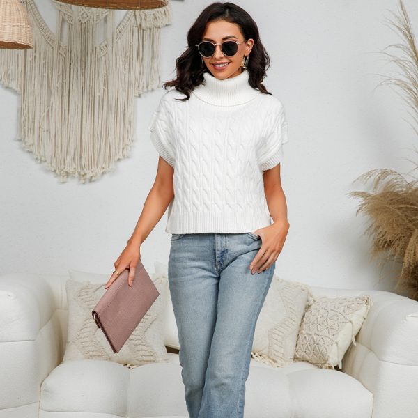 Clothing Women Elegant Knitwear Pullover loose spring autumn sleeveless Roll-neck Jumpers