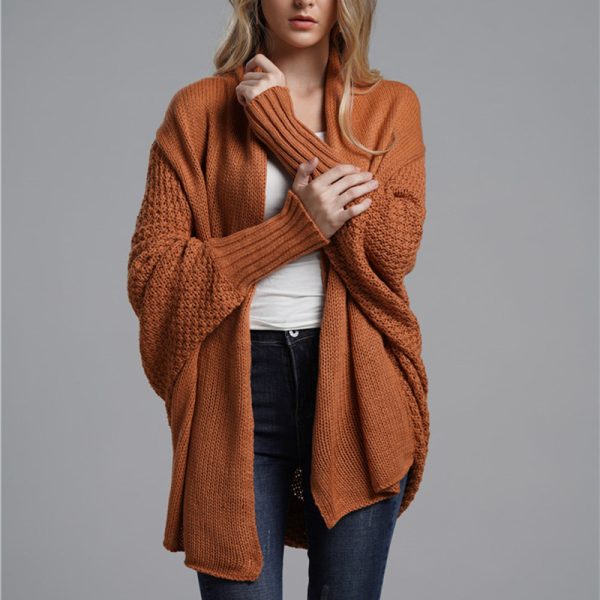 women fashion solid color elegant sweaters coat plus size batwing sleeve oversize cardigans