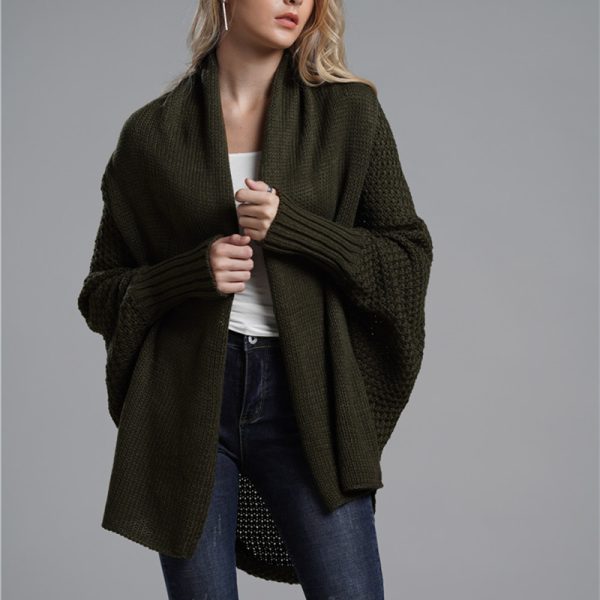 women fashion solid color elegant sweaters coat plus size batwing sleeve oversize cardigans