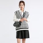 v neck autumn winter knitwear sleeveless vest color blocking loose unisex casual sweaters