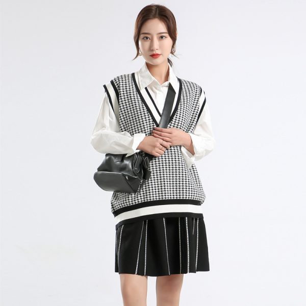 v neck autumn winter knitwear sleeveless vest color blocking loose unisex casual sweaters
