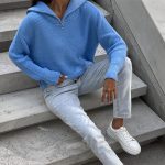 Fashion Women turn down collar Half Zipper knitted loose casual knitwear fall winter sweaters