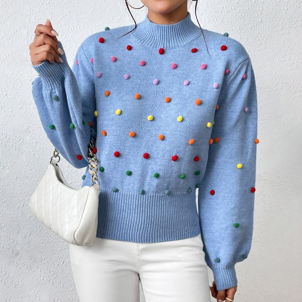 New arrivals Loose Elegant Colored beaded knitwear round neck pullover puff sleeve casual sweater women