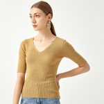 Hot selling single color deep v neck elegant knitwear slim fit sweater knitted sweater