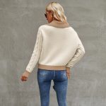New style fashion short lapel knitted cardigan color blocking jacquard single breasted sweater coat for women