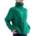 Senior sense retro green twisted lazy wind knitted jumper thicken loose heavyweight outerwear turtleneck sweaters women