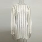 Summer fashion round neck long sleeve knitwear one piece hollow out knitted short sexy dress women