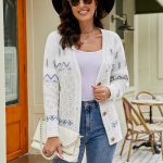 Fall winter V-neck knitwear sweaters women Geometric pattern jacquard single breasted knitted casual cardigan coa