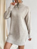Solid color elegant knitwear women pullover turtleneck knitted casual one piece dress
