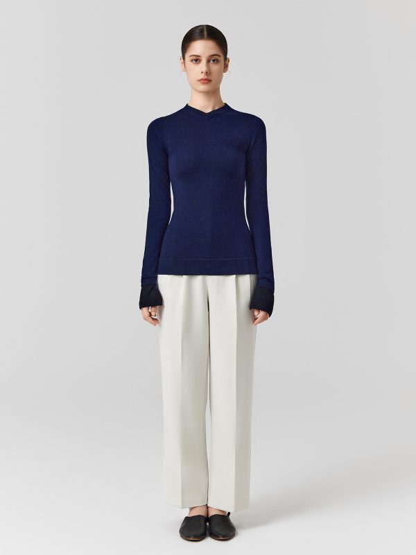 Merino Wool small V-neck knitwear Autumn winter silk wool elegant sweaters knitted basic sweaters top