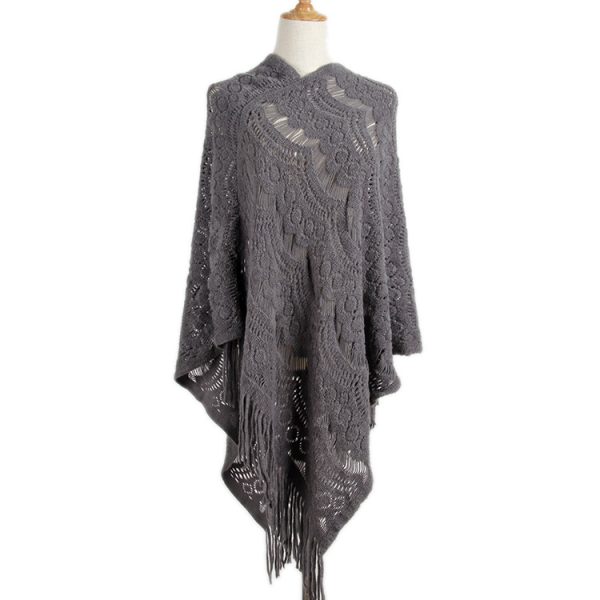 New Arrival Mid-length crocheted hollow out irregular tassel capes knitted pullover sweater women's shawl