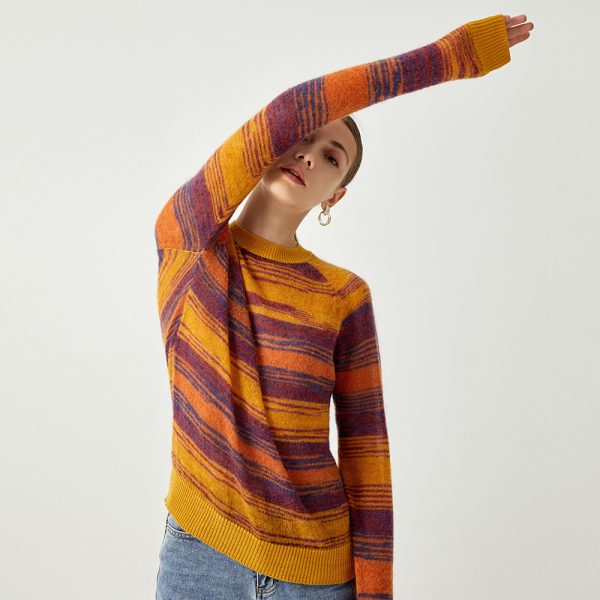 autumn winter thicken tie-dye printed crew neck knitwear long sleeve slim fit casual knit baby mohair sweaters