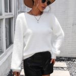 clothing round neck solid color jumper mujer floral pattern women's long sleeve pullover lace sweater