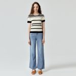 High quality casual color blocking thin knitwear striped jumper mujer short sleeve o-neck summer knitted sweaters