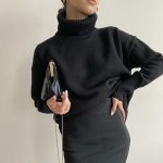 High quality Women's fashion knitwear Oversize Long Sleeve Turtleneck Jumper Thick Warm Knitted Pullover Sweater