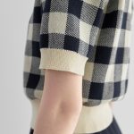 Trending Summer British style short sleeve cardigans women's thin round neck checkerboard knitted top