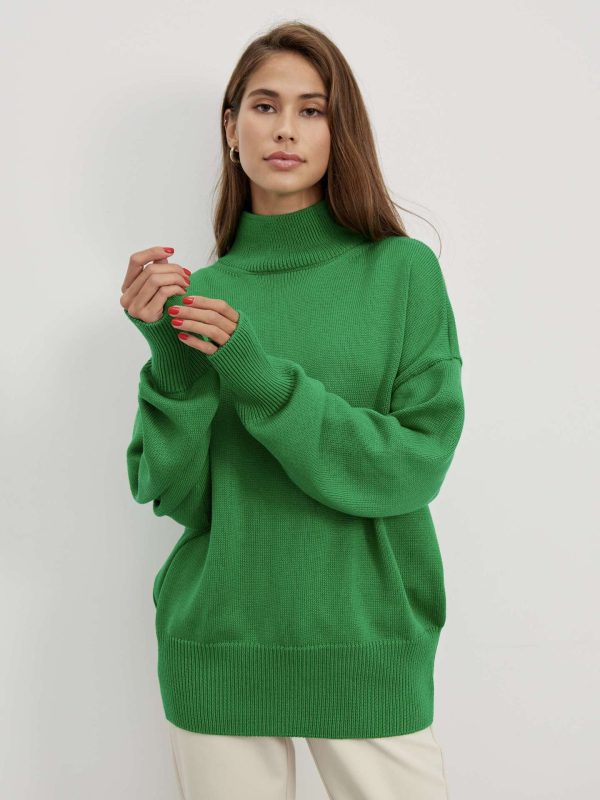 fall winter half turtleneck pure color jumpers mujer casual pullover oversize elegant women knitted sweaters