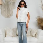 Clothing Women Elegant Knitwear Pullover loose spring autumn sleeveless Roll-neck Jumpers