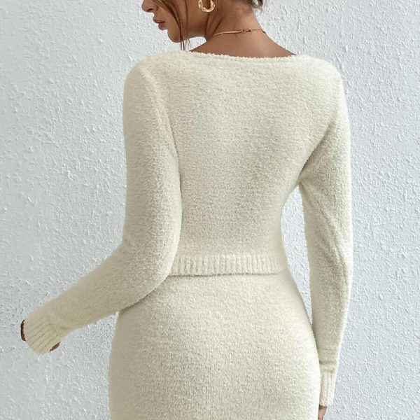 Trending Fashion V neck lace up crop top high waist skirts solid color women knitted sexy 2 piece set