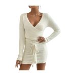 Hot selling V neck bandage knitwear casual loungewear women bodycon sexy knitted two piece dress set