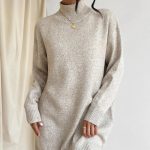 Solid color elegant knitwear women pullover turtleneck knitted casual one piece dress