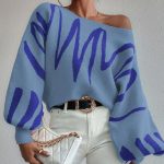 Autumn winter lantern sleeve jumpers crew neck oversize women off shoulder fashion sweaters