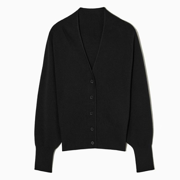 V neck single-breasted sweaters coat slim fit waist jumpers solid color elegant women cardigans
